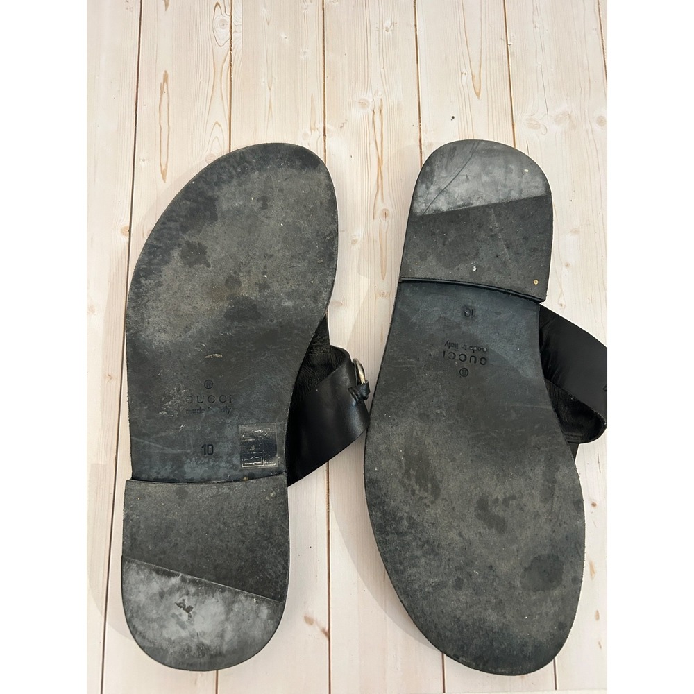 GUCCI Black Solid Leather Men Thong Horsebit Sandal UK 9/USA / EU 43 Rare - Picture 4 of 8